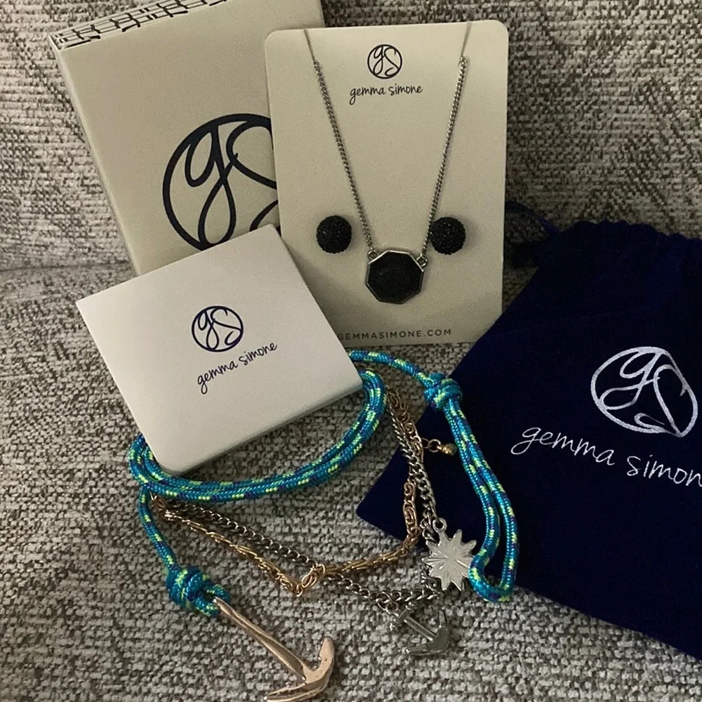 Gemma Stone Demi Silver Necklace & Earring Set And Voyage Anklet & Bracelet